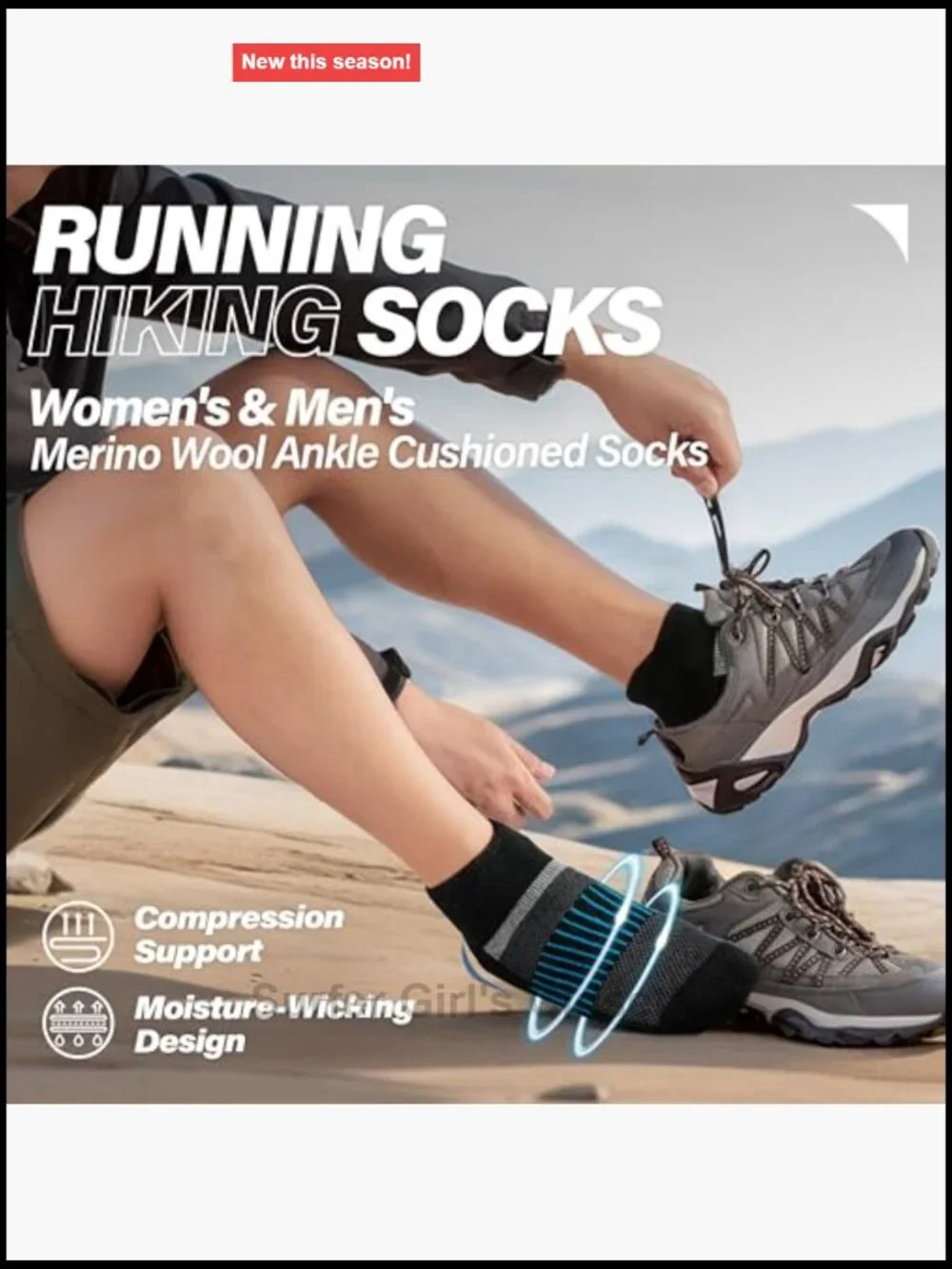 6 Pairs Merino Wool Ankle Hiking Socks Compression Support Cushion No Show